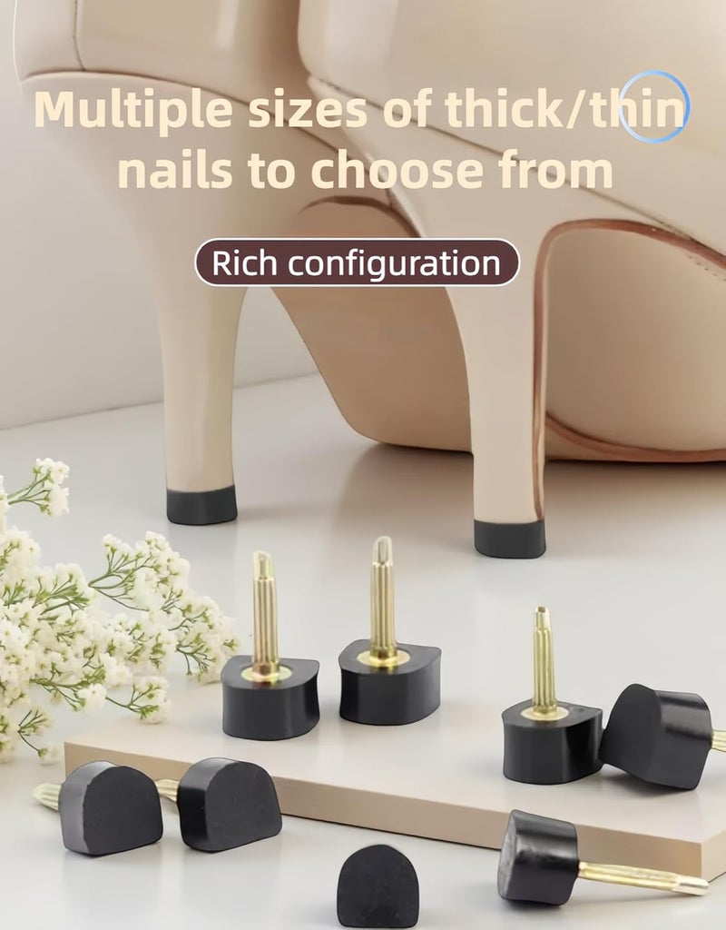 RyanDesign 10 Pairs High Heel Tips Replacement - U/Cap Style, 2.4mm & 3mm Metal Core, 5 Sizes (8-12mm) | Durable Non-Slip Heel Caps for Women's Shoes | Quiet, Quick DIY Installation (Black) - Image 3